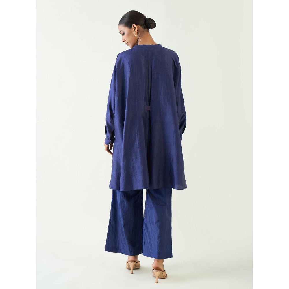 Shivani Bhargava Blue Ira Silk Kimono Kurta with Pant (Set of 2)