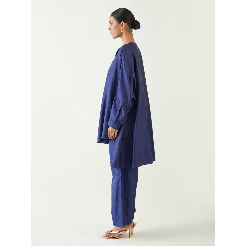 Shivani Bhargava Blue Ira Silk Kimono Kurta with Pant (Set of 2)