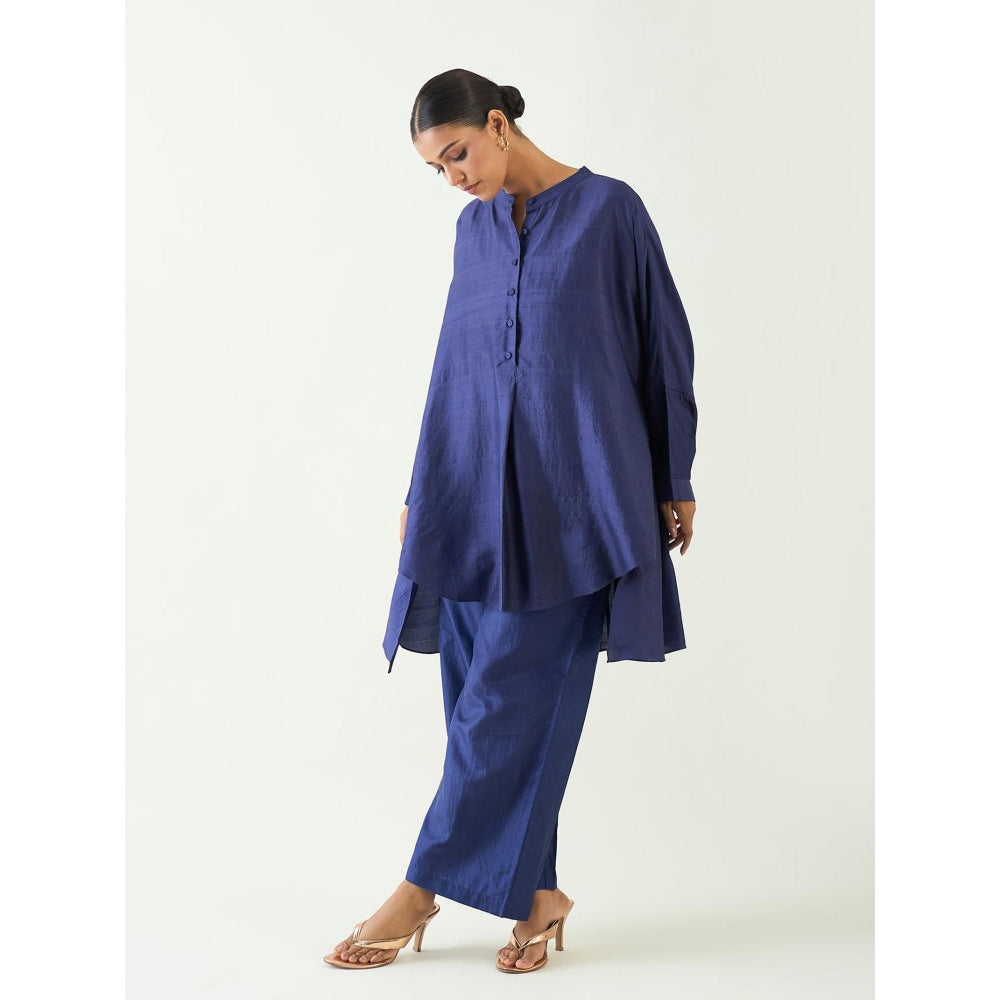 Shivani Bhargava Blue Ira Silk Kimono Kurta with Pant (Set of 2)