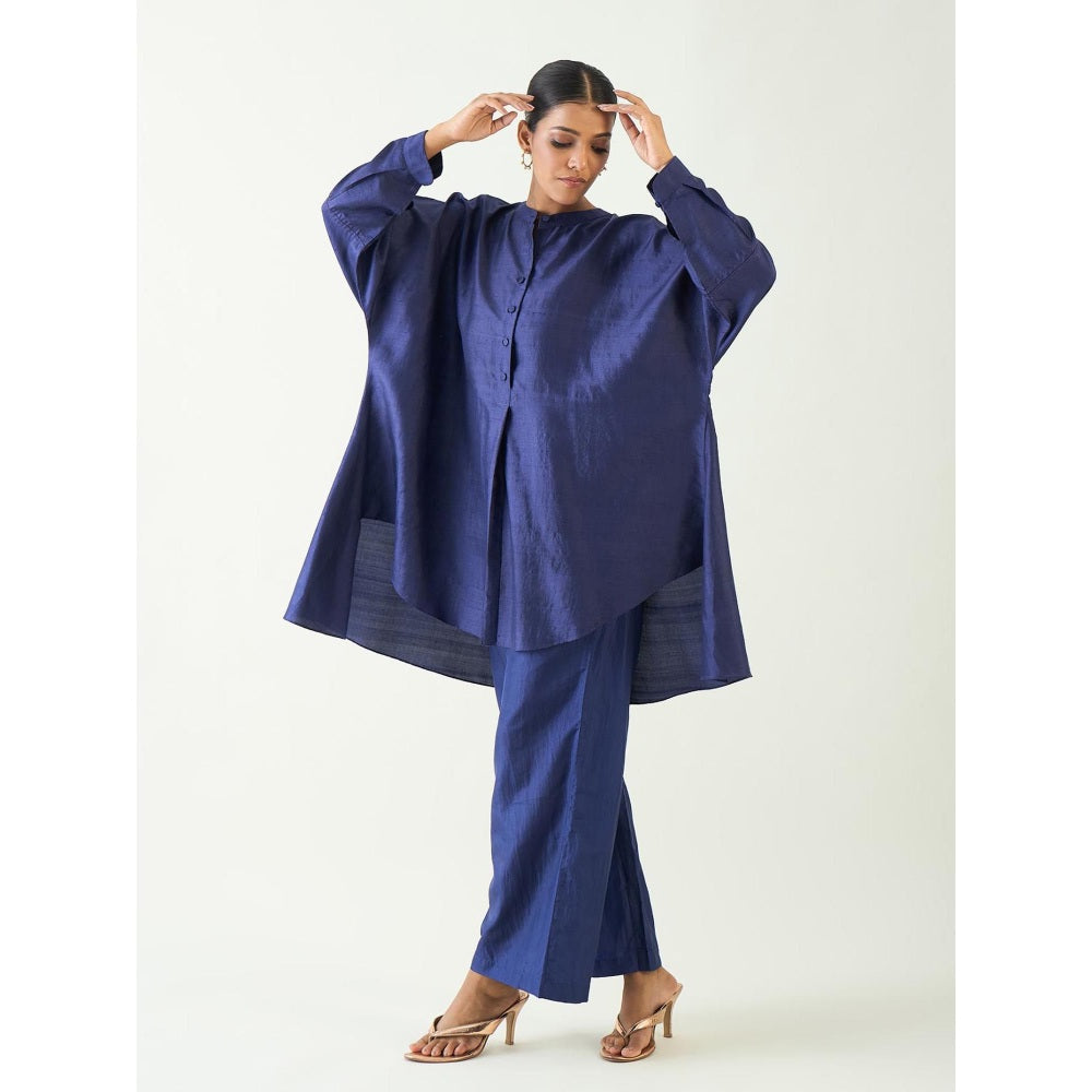 Shivani Bhargava Blue Ira Silk Kimono Kurta with Pant (Set of 2)