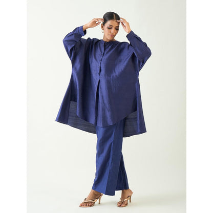 Shivani Bhargava Blue Ira Silk Kimono Kurta with Pant (Set of 2)