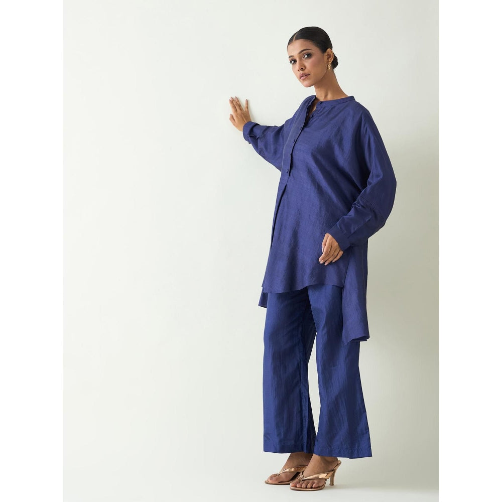 Shivani Bhargava Blue Ira Silk Kimono Kurta with Pant (Set of 2)
