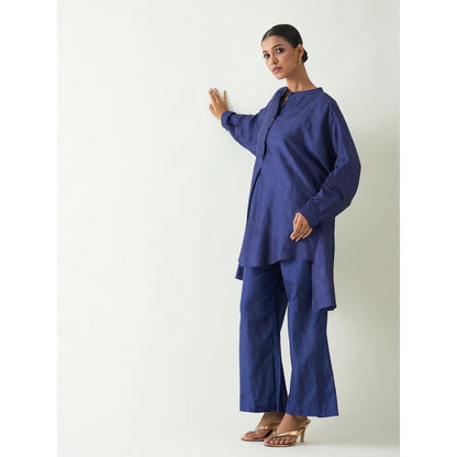 Shivani Bhargava Blue Ira Silk Kimono Kurta with Pant (Set of 2)