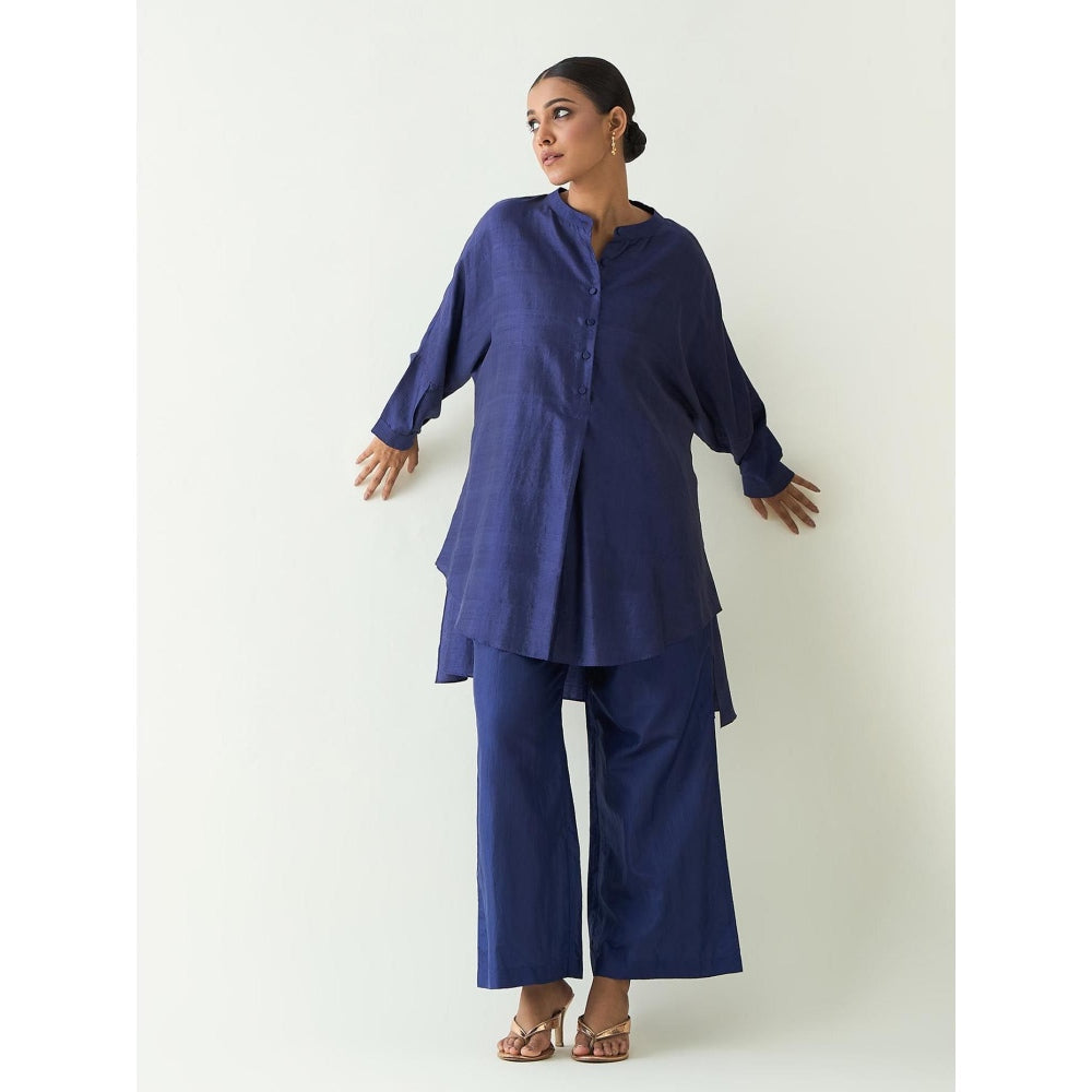 Shivani Bhargava Blue Ira Silk Kimono Kurta with Pant (Set of 2)