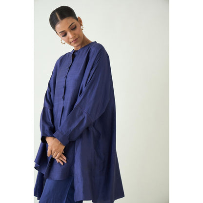 Shivani Bhargava Blue Ira Silk Kimono Kurta with Pant (Set of 2)