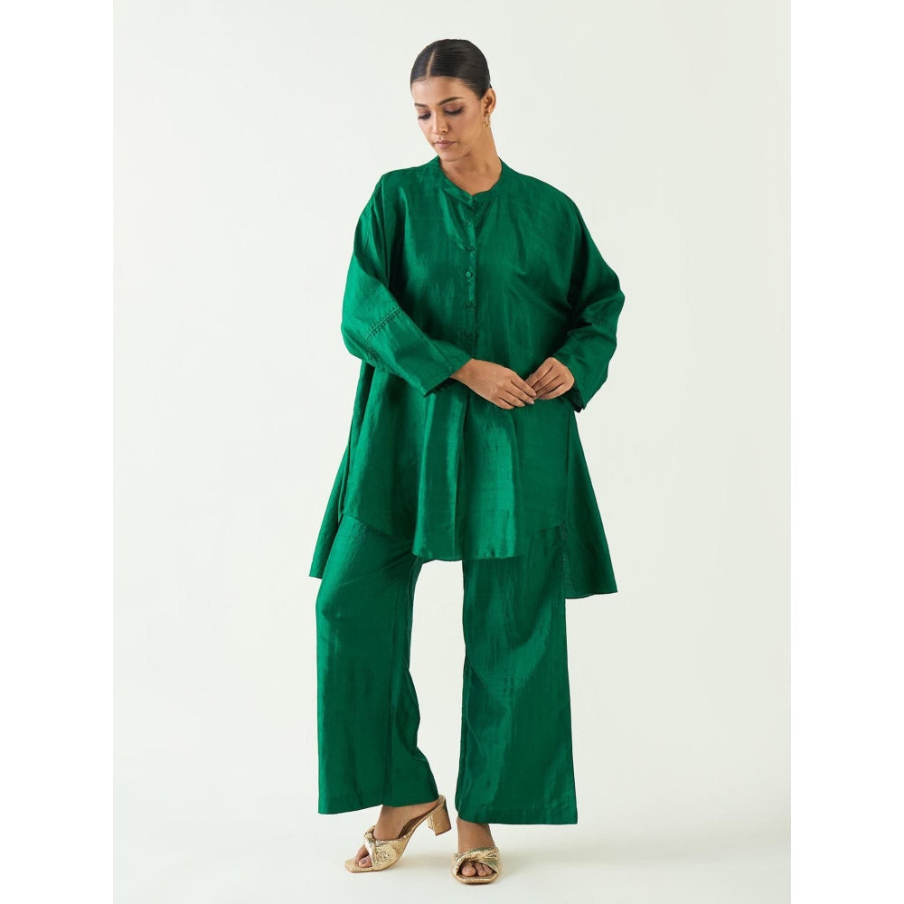 Shivani Bhargava Green Ira Silk Kimono Kurta with Pant (Set of 2)