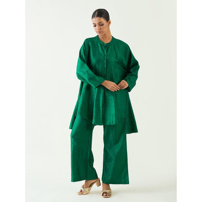 Shivani Bhargava Green Ira Silk Kimono Kurta with Pant (Set of 2)