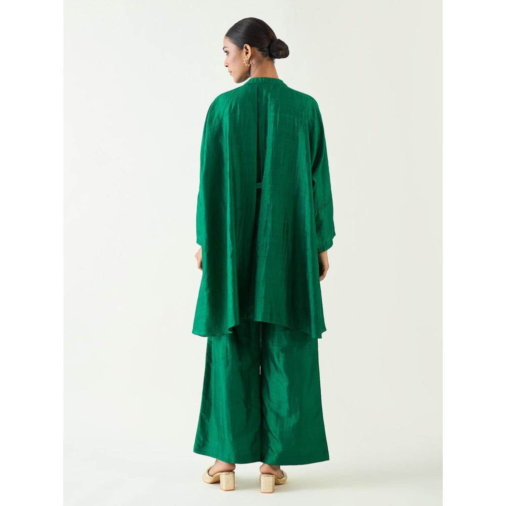 Shivani Bhargava Green Ira Silk Kimono Kurta with Pant (Set of 2)