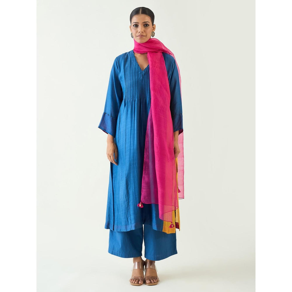 Shivani Bhargava Blue Kriya Cotton Silk Kurta with Pant and Dupatta (Set of 3)