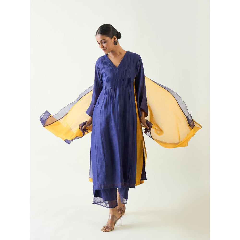 Shivani Bhargava Navy Blue Kriya Cotton Silk Kurta with Pant and Dupatta (Set of 3)