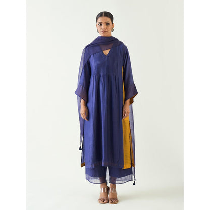 Shivani Bhargava Navy Blue Kriya Cotton Silk Kurta with Pant and Dupatta (Set of 3)