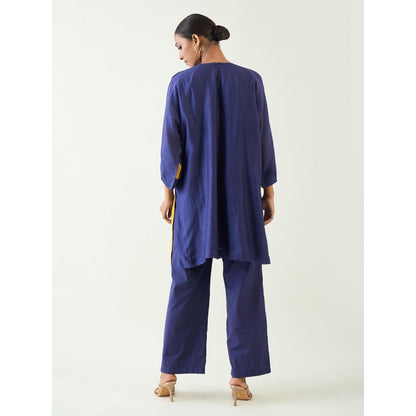 Shivani Bhargava Blue Jeeva Cotton Silk Colour Block Kurta with Pant (Set of 2)