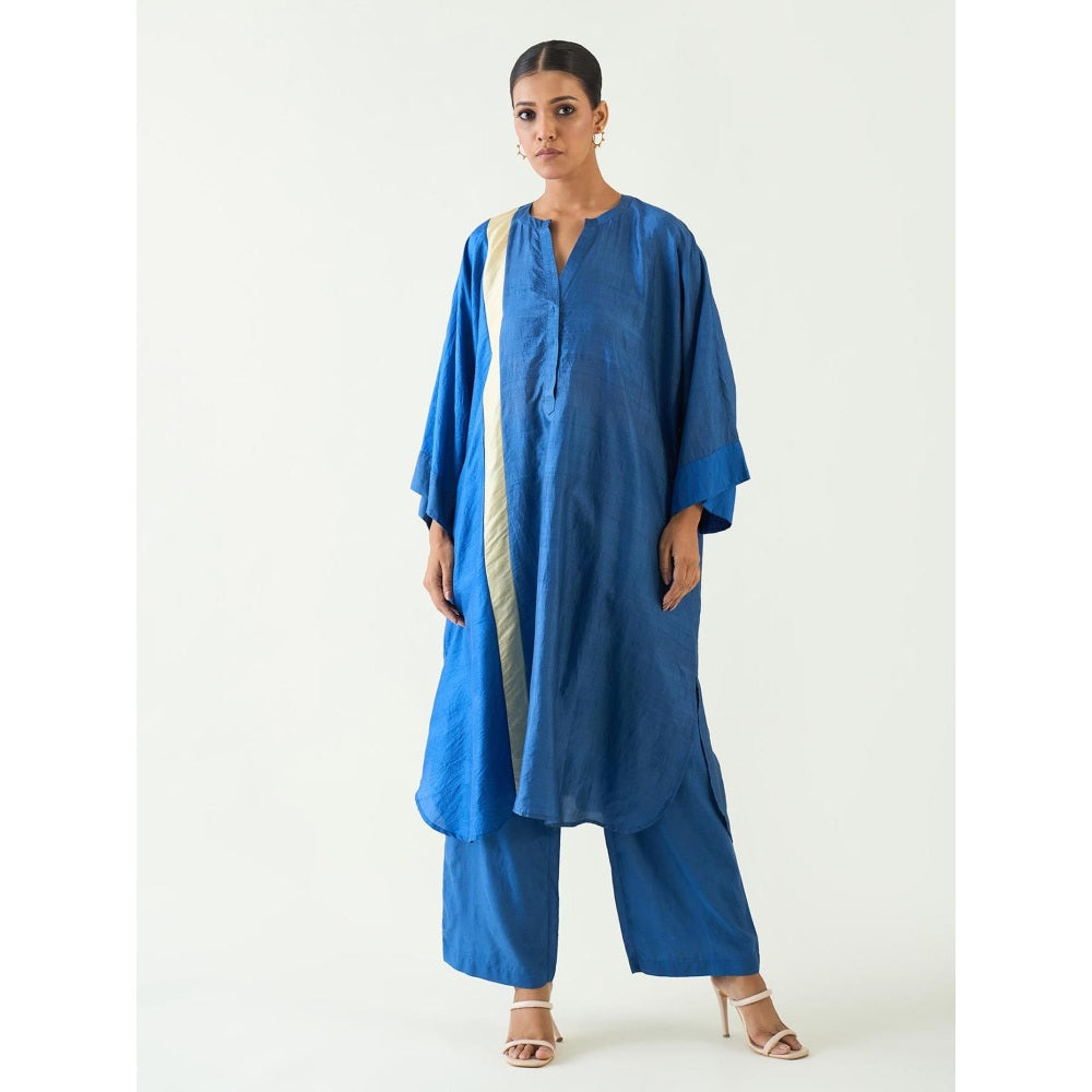 Shivani Bhargava Niti Linear Blue Long Kimono Kurta with Pant (Set of 2)