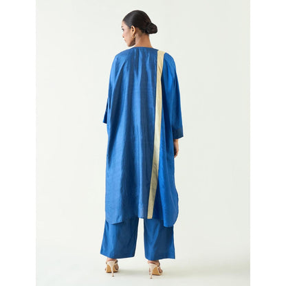 Shivani Bhargava Niti Linear Blue Long Kimono Kurta with Pant (Set of 2)