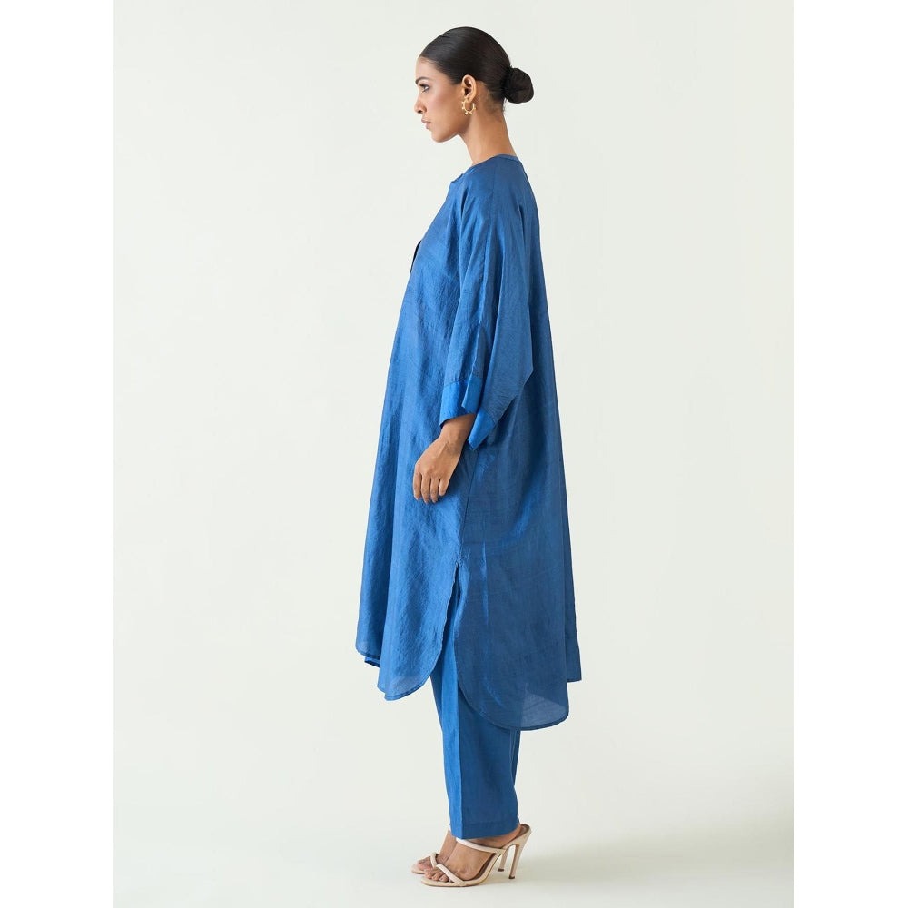 Shivani Bhargava Niti Linear Blue Long Kimono Kurta with Pant (Set of 2)