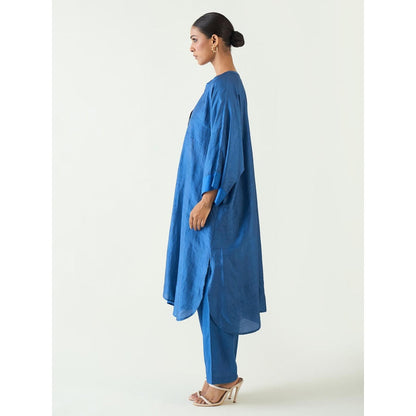 Shivani Bhargava Niti Linear Blue Long Kimono Kurta with Pant (Set of 2)