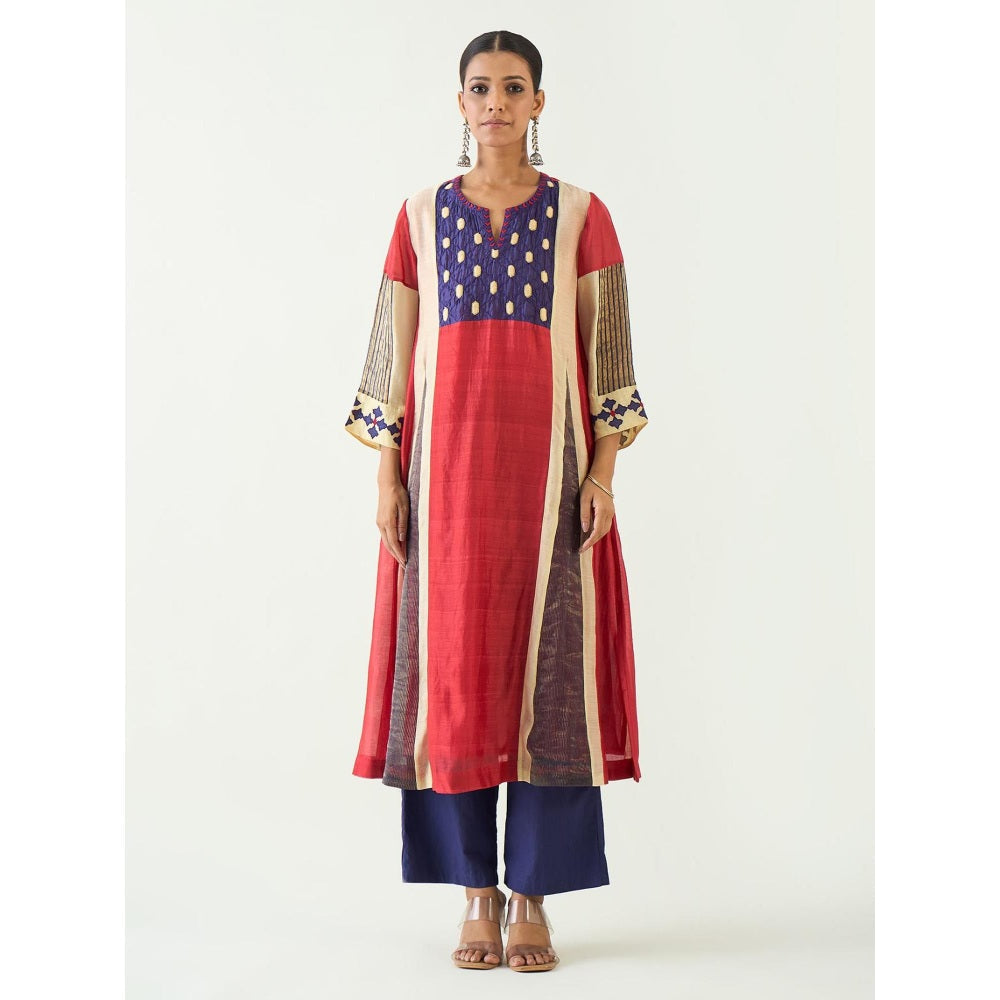 Shivani Bhargava Red Roop Cotton Silk Kali Kurta with Pant (Set of 2)