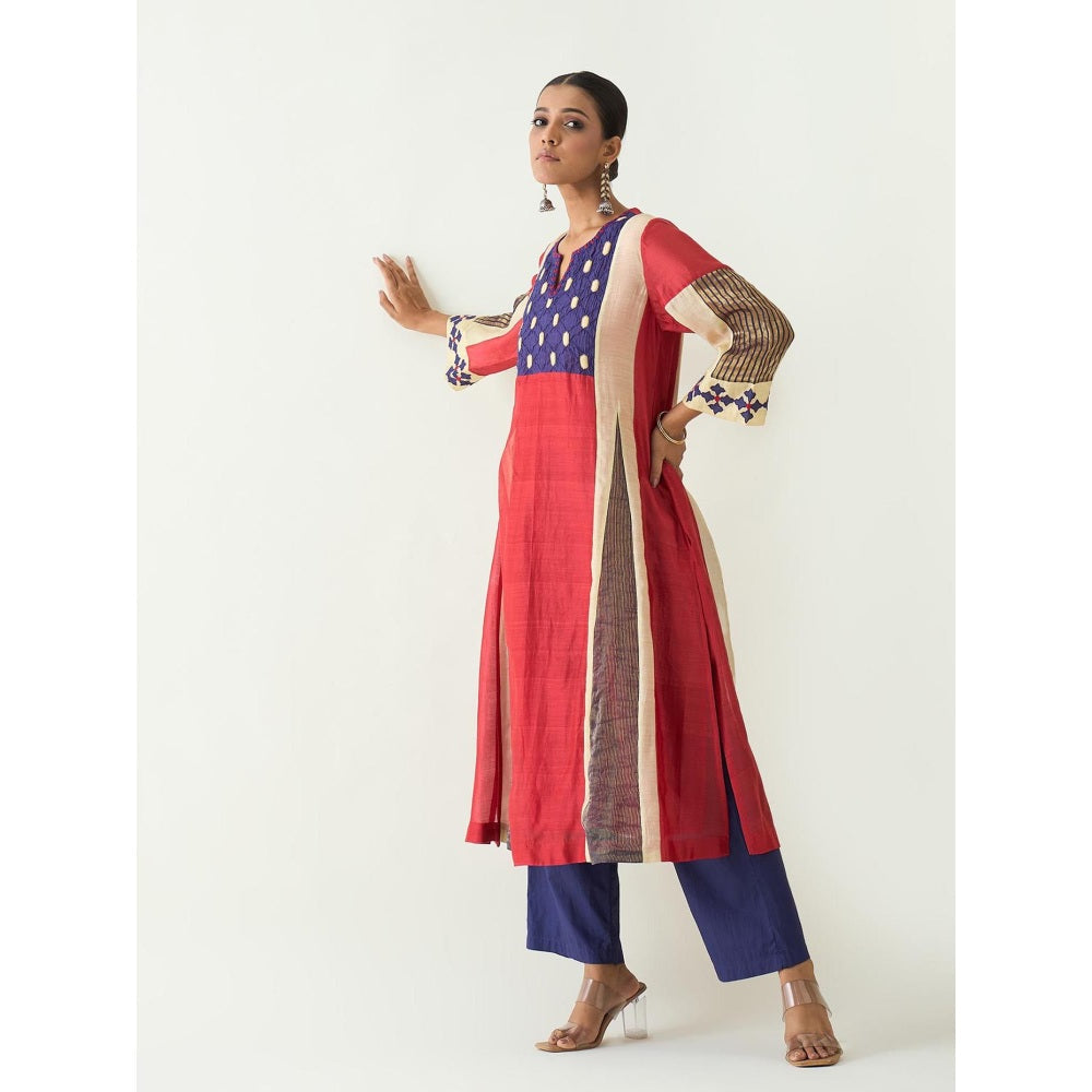 Shivani Bhargava Red Roop Cotton Silk Kali Kurta with Pant (Set of 2)