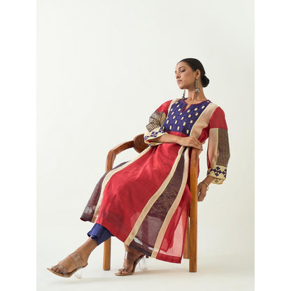 Shivani Bhargava Red Roop Cotton Silk Kali Kurta with Pant (Set of 2)