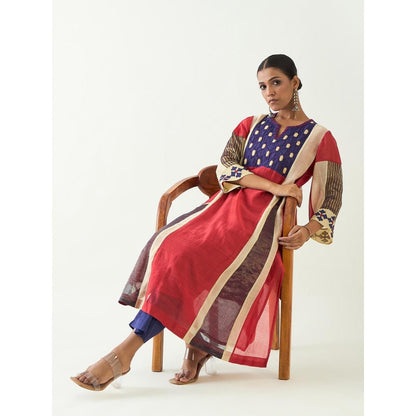 Shivani Bhargava Red Roop Cotton Silk Kali Kurta with Pant (Set of 2)