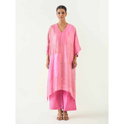 Shivani Bhargava Pink Kaya Zari Stripe and Silk Patch Kurta with Pant (Set of 2)