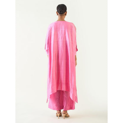 Shivani Bhargava Pink Kaya Zari Stripe and Silk Patch Kurta with Pant (Set of 2)