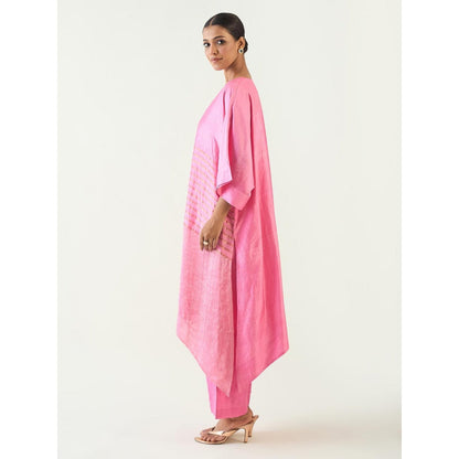 Shivani Bhargava Pink Kaya Zari Stripe and Silk Patch Kurta with Pant (Set of 2)