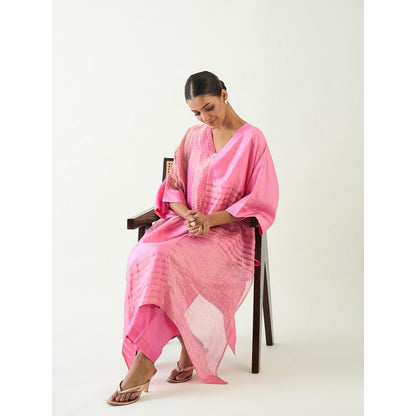 Shivani Bhargava Pink Kaya Zari Stripe and Silk Patch Kurta with Pant (Set of 2)