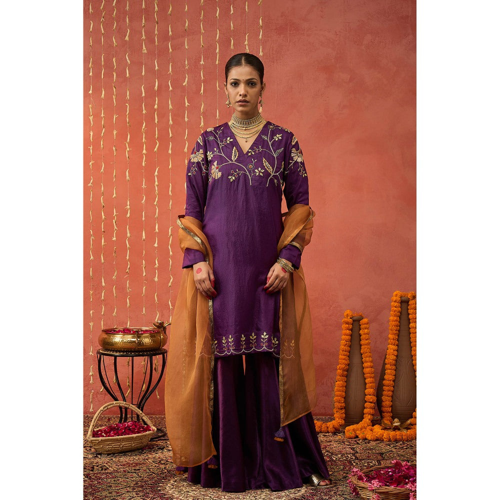 Shivani Bhargava Sangeet Silk Embroidered Kurta with Sharara and Dupatta (Set of 3)