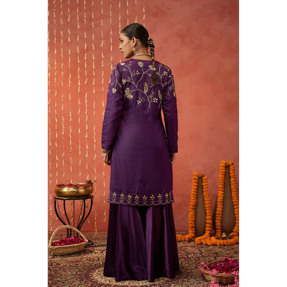 Shivani Bhargava Sangeet Silk Embroidered Kurta with Sharara and Dupatta (Set of 3)