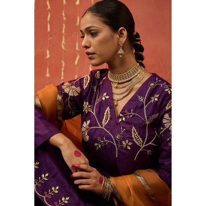 Shivani Bhargava Sangeet Silk Embroidered Kurta with Sharara and Dupatta (Set of 3)