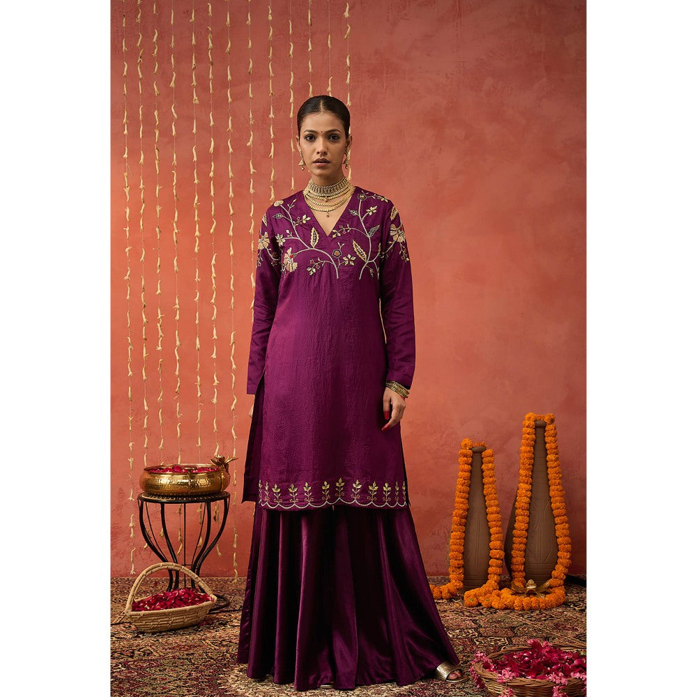 Shivani Bhargava Sangeet Silk Embroidered Kurta with Sharara and Dupatta (Set of 3)