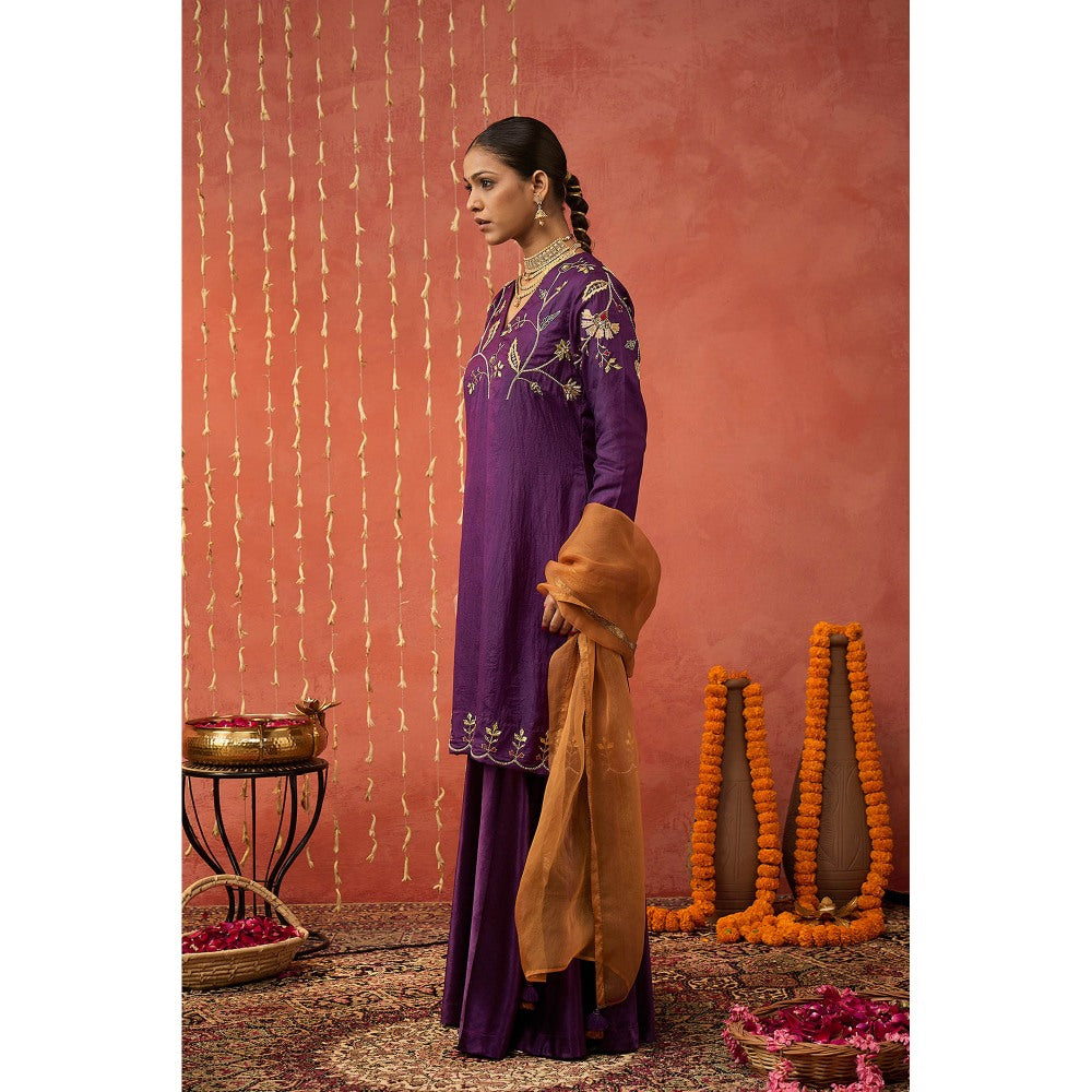 Shivani Bhargava Sangeet Silk Embroidered Kurta with Sharara and Dupatta (Set of 3)