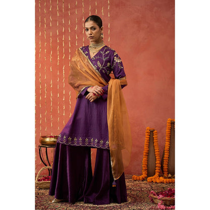 Shivani Bhargava Sangeet Silk Embroidered Kurta with Sharara and Dupatta (Set of 3)