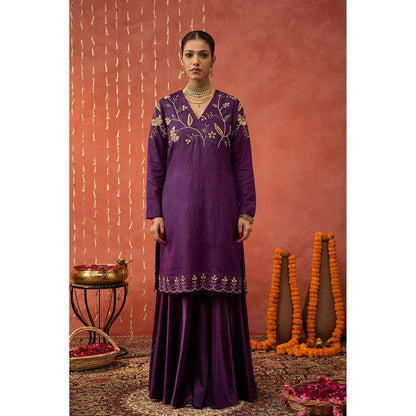 Shivani Bhargava Sangeet Silk Embroidered Kurta with Sharara and Dupatta (Set of 3)