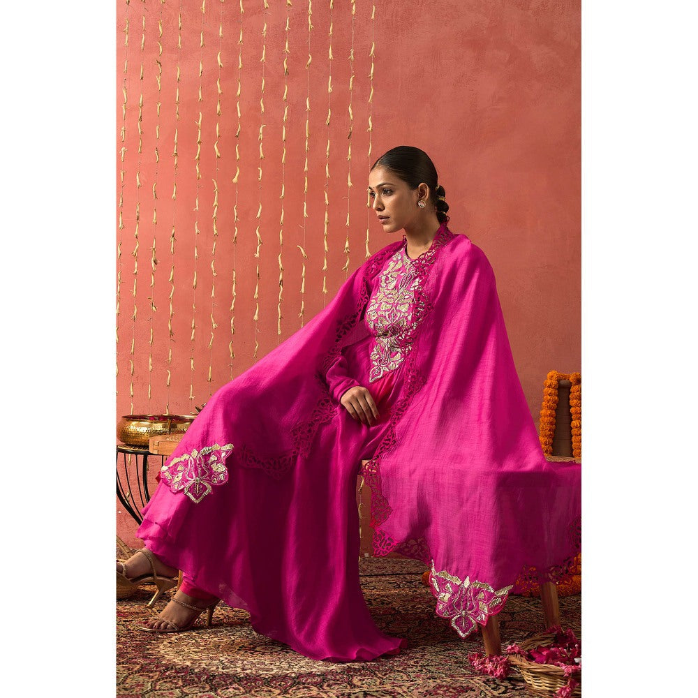 Shivani Bhargava Shubha Fuchsia Pink Embroidered Anarkali with Churidar and Dupatta (Set of 3)