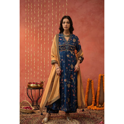 Shivani Bhargava Bela Blue Chintz Embroidered Anarkali with Pant and Dupatta (Set of 3)