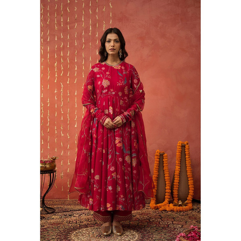 Shivani Bhargava Kalyani Pink Chintz Anarkali with Pant and Dupatta (Set of 3)