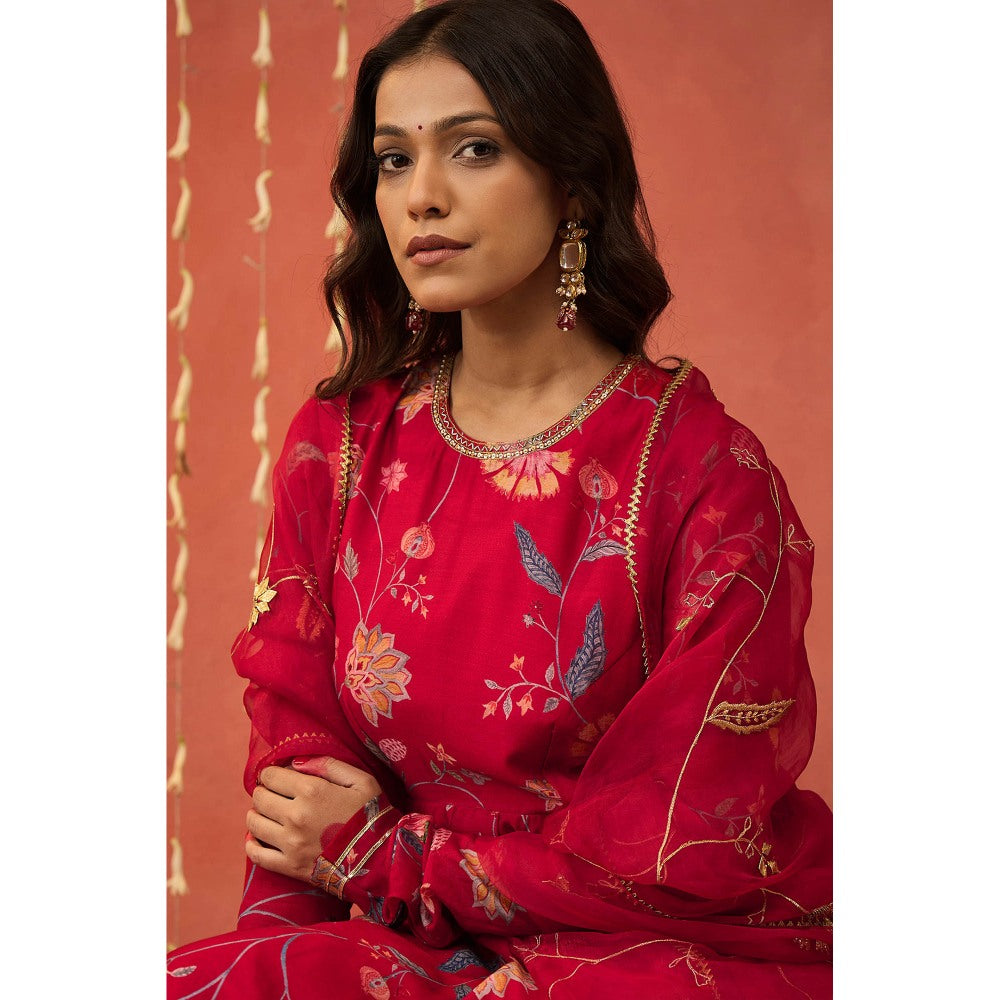 Shivani Bhargava Kalyani Pink Chintz Anarkali with Pant and Dupatta (Set of 3)