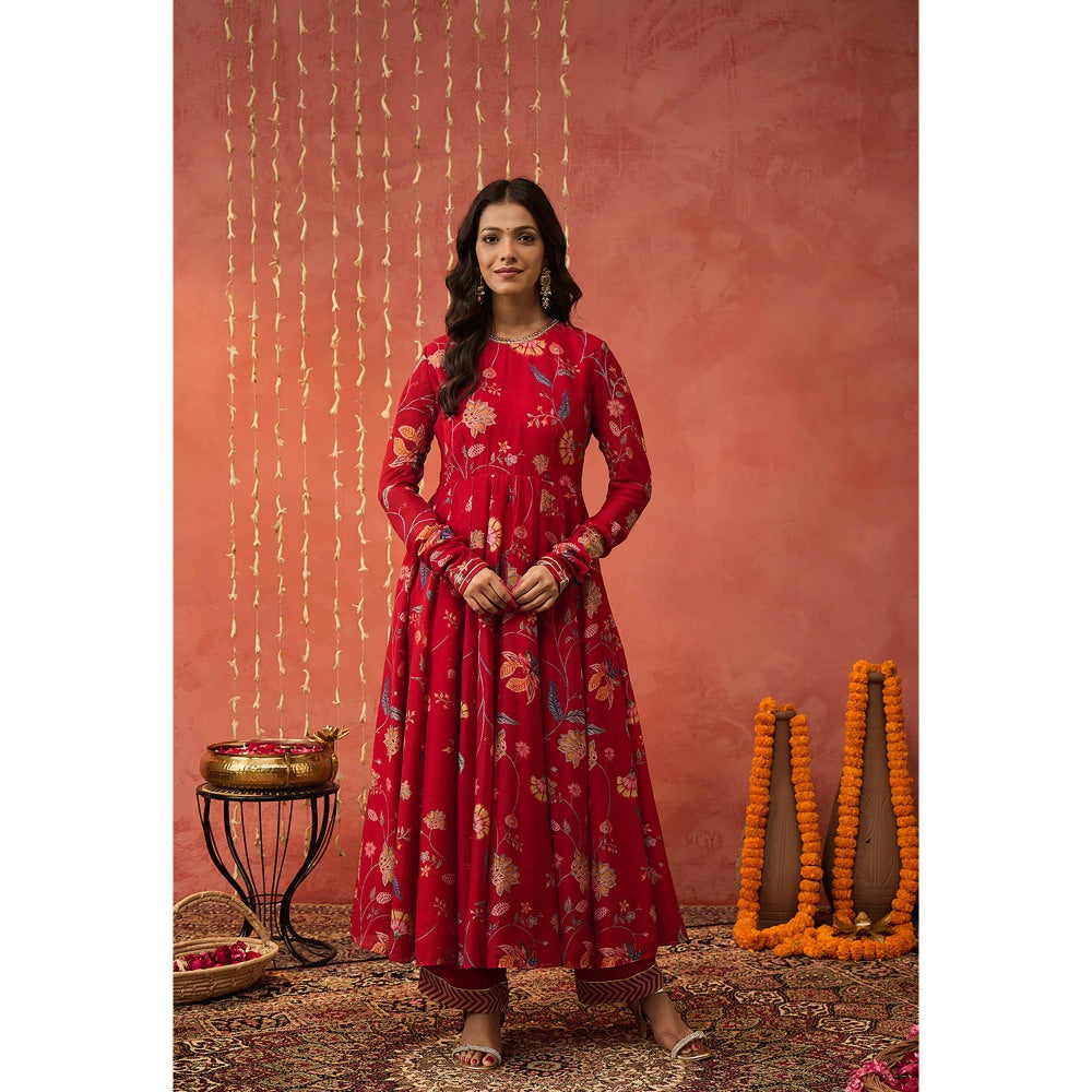 Shivani Bhargava Kalyani Pink Chintz Anarkali with Pant and Dupatta (Set of 3)