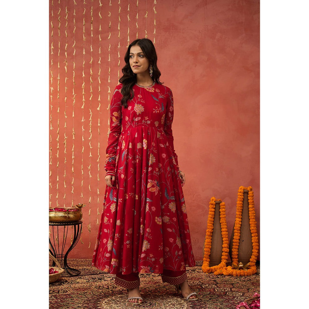 Shivani Bhargava Kalyani Pink Chintz Anarkali with Pant and Dupatta (Set of 3)