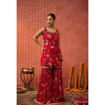 Shivani Bhargava Diya Chintz Embroidered Short Kurta with Sharara and Dupatta (Set of 3)