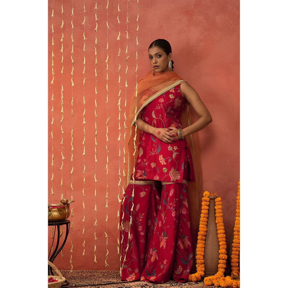 Shivani Bhargava Diya Chintz Embroidered Short Kurta with Sharara and Dupatta (Set of 3)