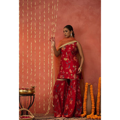 Shivani Bhargava Diya Chintz Embroidered Short Kurta with Sharara and Dupatta (Set of 3)