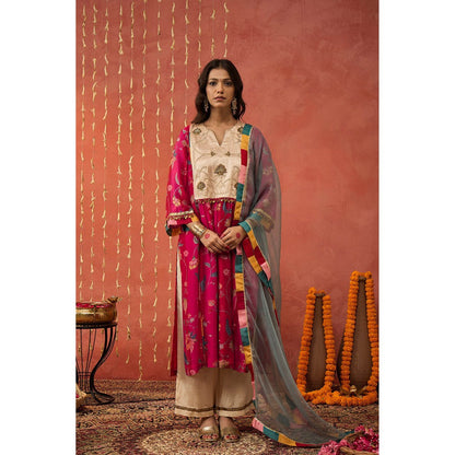 Shivani Bhargava Shree Red Chintz Chanderi Embroidered Kurta with Pant and Dupatta (Set of 3)