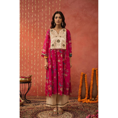 Shivani Bhargava Shree Red Chintz Chanderi Embroidered Kurta with Pant and Dupatta (Set of 3)