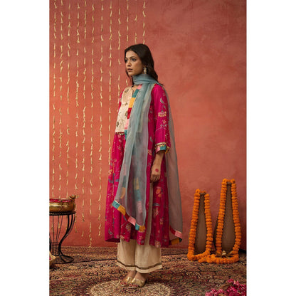 Shivani Bhargava Shree Red Chintz Chanderi Embroidered Kurta with Pant and Dupatta (Set of 3)