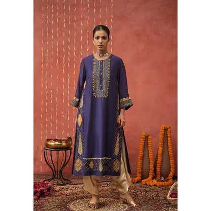 Shivani Bhargava Rani Purple Embroidered Kali Kurta with Pant and Dupatta (Set of 3)