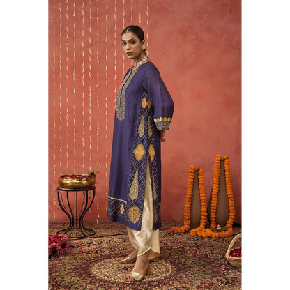 Shivani Bhargava Rani Purple Embroidered Kali Kurta with Pant and Dupatta (Set of 3)