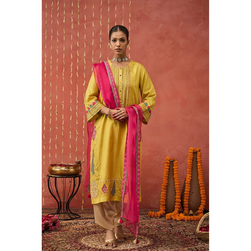 Shivani Bhargava Pragya Embroidered Silk Kali Kurta with Dhoti and Dupatta (Set of 3)